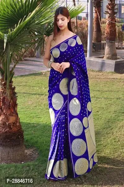 Stylish Blue Silk Blend Saree With Blouse Piece For Women-thumb3