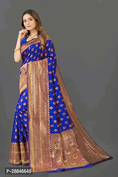 Stylish Blue Silk Blend Saree With Blouse Piece For Women-thumb4