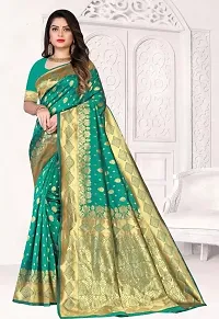 Stylish Green Silk Blend Saree With Blouse Piece For Women-thumb1