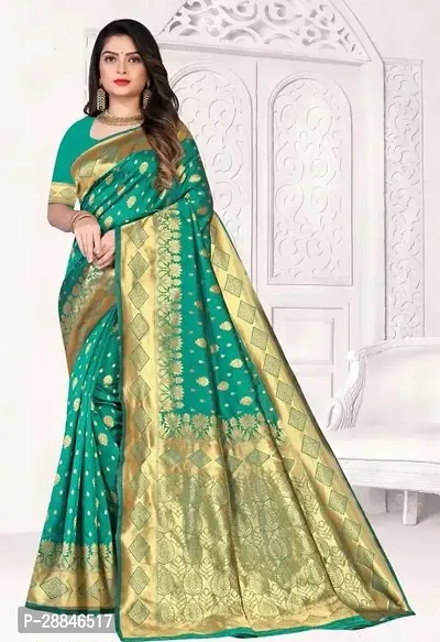 Stylish Green Silk Blend Saree With Blouse Piece For Women-thumb2