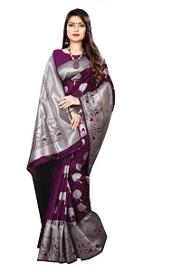 Stylish Purple Silk Blend Saree With Blouse Piece For Women-thumb3