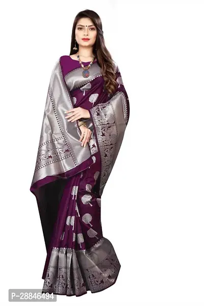 Stylish Purple Silk Blend Saree With Blouse Piece For Women-thumb4