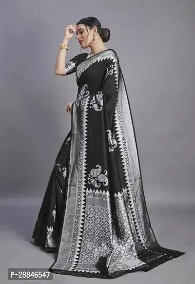 Stylish Black Silk Blend Saree With Blouse Piece For Women-thumb2