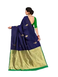 Stylish Navy Blue Silk Blend Saree With Blouse Piece For Women-thumb3