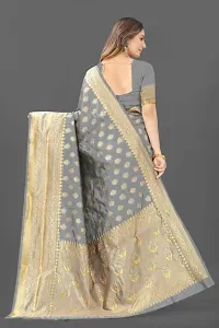 Stylish Grey Silk Blend Saree With Blouse Piece For Women-thumb2