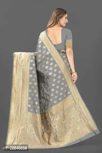 Stylish Grey Silk Blend Saree With Blouse Piece For Women-thumb3