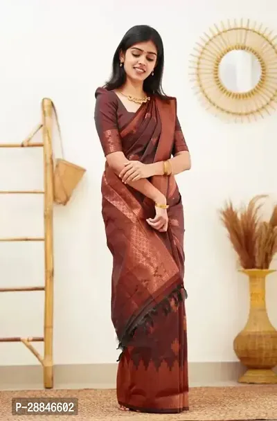 Stylish Maroon Silk Blend Saree With Blouse Piece For Women-thumb3