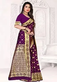 Stylish Purple Silk Blend Saree With Blouse Piece For Women-thumb1