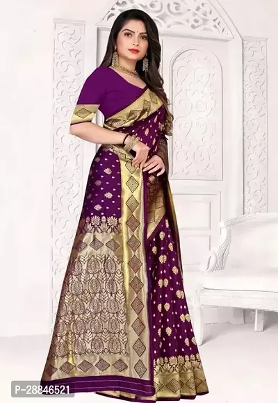 Stylish Purple Silk Blend Saree With Blouse Piece For Women-thumb2