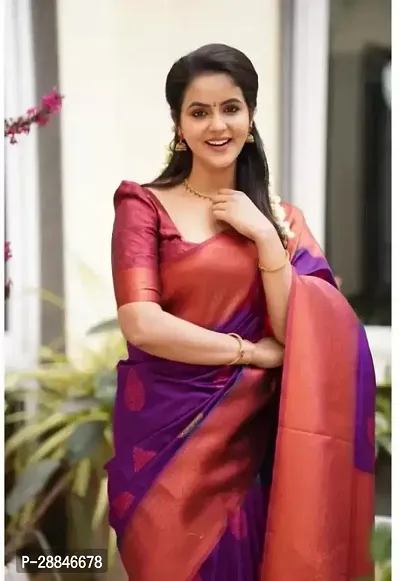 Stylish Purple Silk Blend Saree With Blouse Piece For Women-thumb3