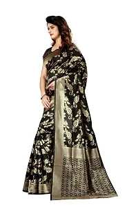 Stylish Black Silk Blend Saree With Blouse Piece For Women-thumb1