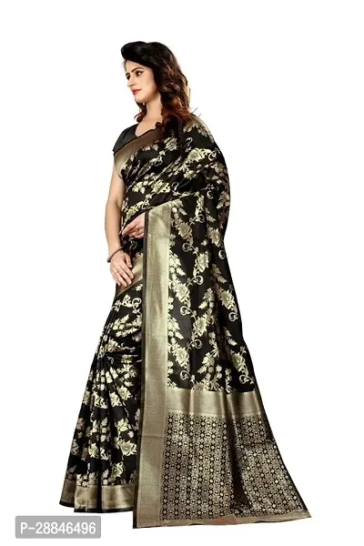 Stylish Black Silk Blend Saree With Blouse Piece For Women-thumb2