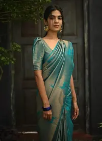 Stylish Green Silk Blend Saree With Blouse Piece For Women-thumb1