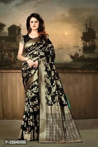 Stylish Black Silk Blend Saree With Blouse Piece For Women-thumb0