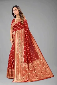 Stylish Red Silk Blend Saree With Blouse Piece For Women-thumb1