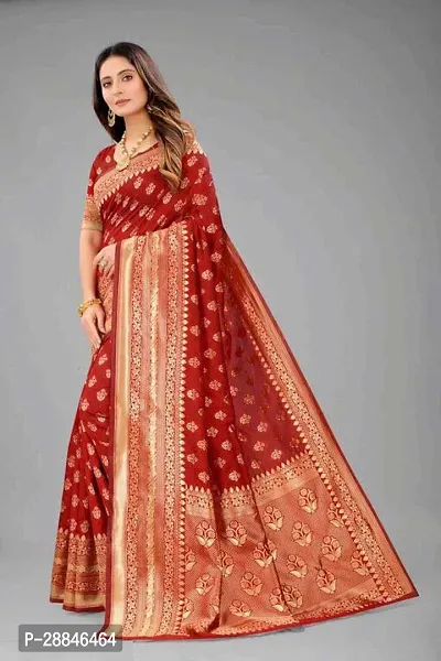 Stylish Red Silk Blend Saree With Blouse Piece For Women-thumb2