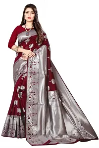 Stylish Maroon Silk Blend Saree With Blouse Piece For Women-thumb1