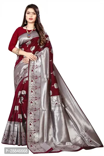 Stylish Maroon Silk Blend Saree With Blouse Piece For Women-thumb2