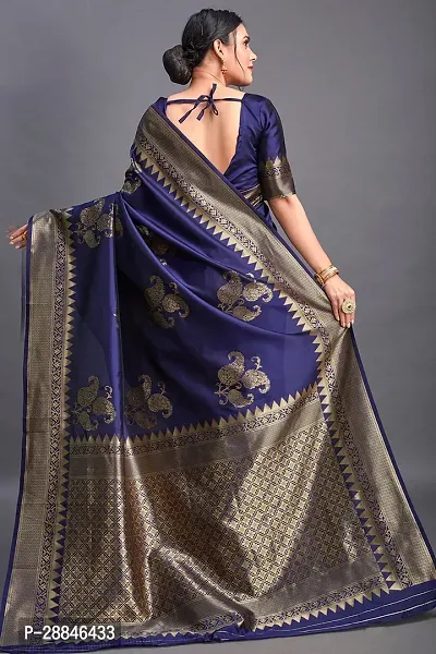 Stylish Blue Silk Blend Saree With Blouse Piece For Women-thumb4