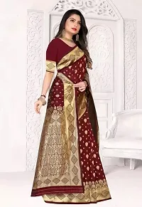 Stylish Maroon Silk Blend Saree With Blouse Piece For Women-thumb2