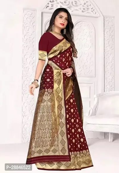 Stylish Maroon Silk Blend Saree With Blouse Piece For Women-thumb3