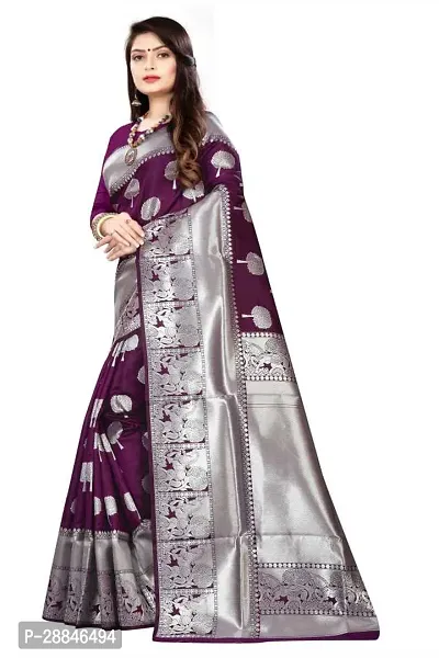 Stylish Purple Silk Blend Saree With Blouse Piece For Women-thumb3