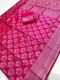 Stylish Pink Silk Blend Saree With Blouse Piece For Women-thumb2