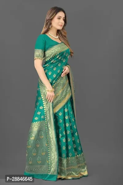 Stylish Green Silk Blend Saree With Blouse Piece For Women-thumb3