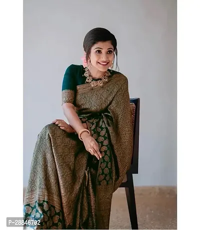 Stylish Green Silk Blend Saree With Blouse Piece For Women-thumb4