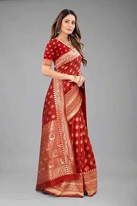 Stylish Red Silk Blend Saree With Blouse Piece For Women-thumb2