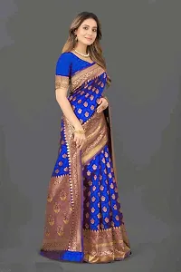 Stylish Blue Silk Blend Saree With Blouse Piece For Women-thumb2