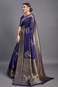 Stylish Blue Silk Blend Saree With Blouse Piece For Women-thumb1