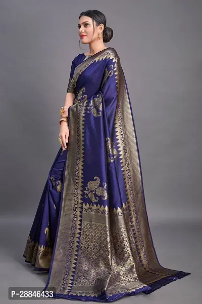 Stylish Blue Silk Blend Saree With Blouse Piece For Women-thumb2