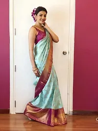 Stylish Blue Silk Blend Saree With Blouse Piece For Women-thumb2