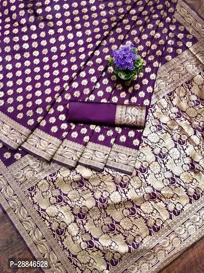 Stylish Purple Silk Blend Saree With Blouse Piece For Women-thumb2