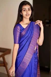 Stylish Blue Silk Blend Saree With Blouse Piece For Women-thumb1