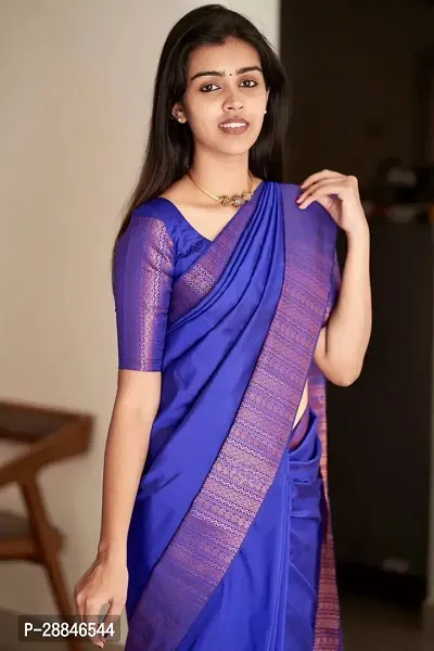 Stylish Blue Silk Blend Saree With Blouse Piece For Women-thumb2