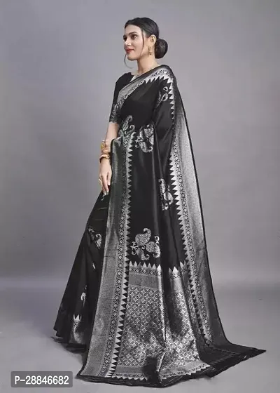 Stylish Black Silk Blend Saree With Blouse Piece For Women-thumb0