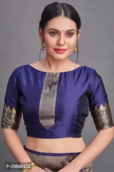 Stylish Blue Silk Blend Saree With Blouse Piece For Women-thumb5