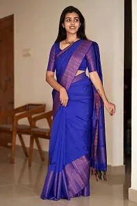 Stylish Blue Silk Blend Saree With Blouse Piece For Women-thumb2