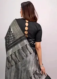 Stylish Black Silk Blend Saree With Blouse Piece For Women-thumb3