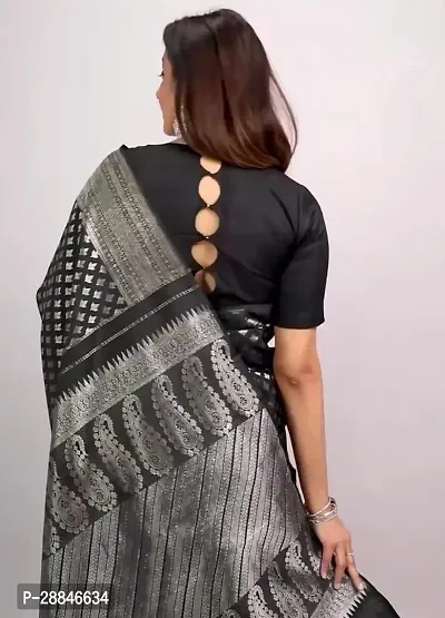 Stylish Black Silk Blend Saree With Blouse Piece For Women-thumb4