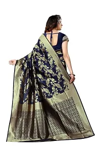 Stylish Navy Blue Silk Blend Saree With Blouse Piece For Women-thumb3