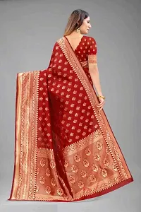 Stylish Red Silk Blend Saree With Blouse Piece For Women-thumb3