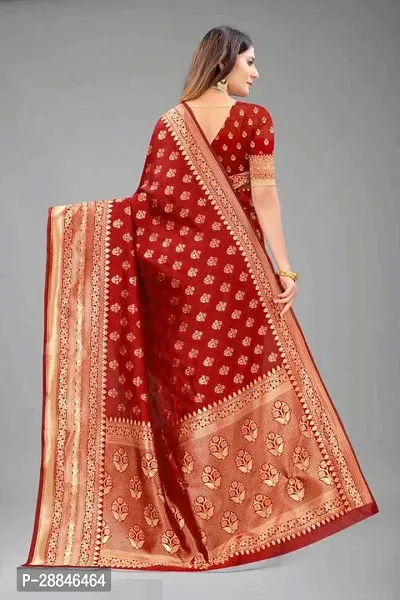 Stylish Red Silk Blend Saree With Blouse Piece For Women-thumb4