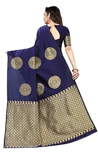 Stylish Navy Blue Silk Blend Saree With Blouse Piece For Women-thumb1