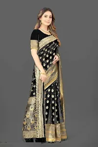 Stylish Black Silk Blend Saree With Blouse Piece For Women-thumb1