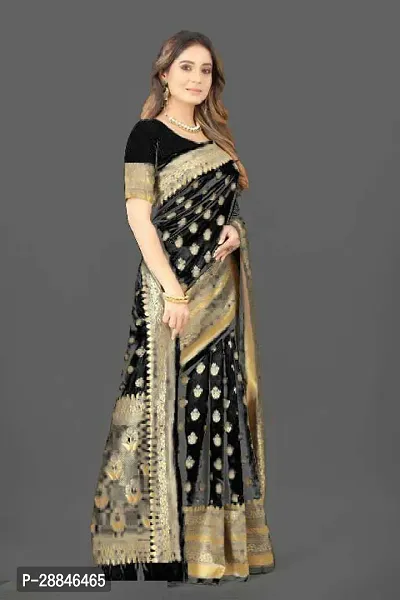 Stylish Black Silk Blend Saree With Blouse Piece For Women-thumb2