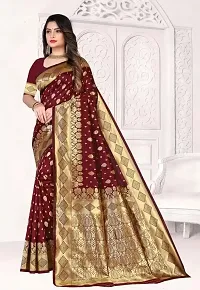 Stylish Maroon Silk Blend Saree With Blouse Piece For Women-thumb1