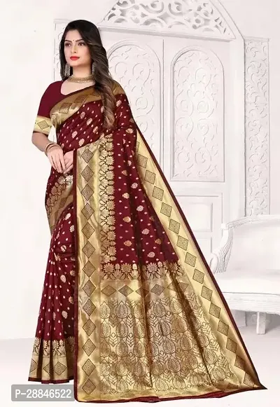 Stylish Maroon Silk Blend Saree With Blouse Piece For Women-thumb2